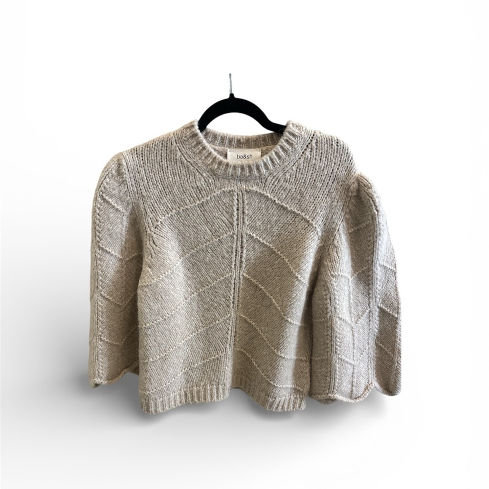 ba&sh Beige Geometric Knit Crew Neck Sweater